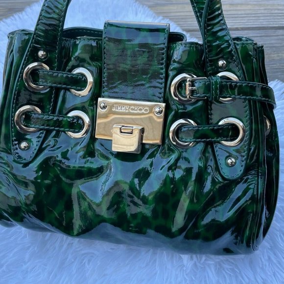 Jimmy Choo Roquette Bag Leopard Print Patent Leather Shoulder Bag Made in Italy - Picture 12 of 13